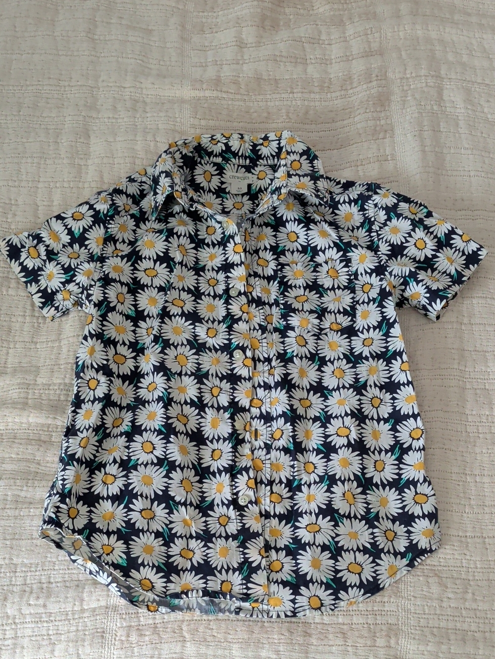 Crewcuts Navy Daisy Print Button-Down Shirt